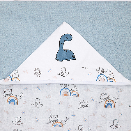 Toalha De Banho Infantil Felpuda Capuz Dino 1,35M X 80Cm
