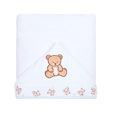 Toalha De Banho Infantil Felpuda Capuz Ursinho 1,35M x 80Cm