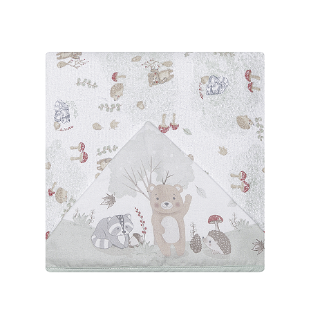 Toalha De Banho Infantil Felpuda Capuz Floresta 90Cm X 70Cm