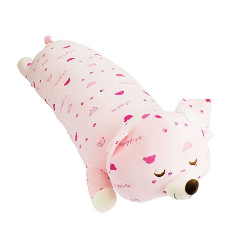 Urso de Pelúcia Cilíndrico Com Pijama Rosa 60 Cm