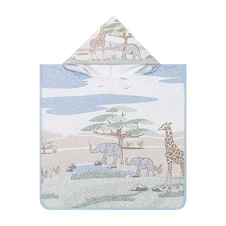 Toalha Bebê Poncho Felpuda Com Capuz Estampa Africa 58x58cm