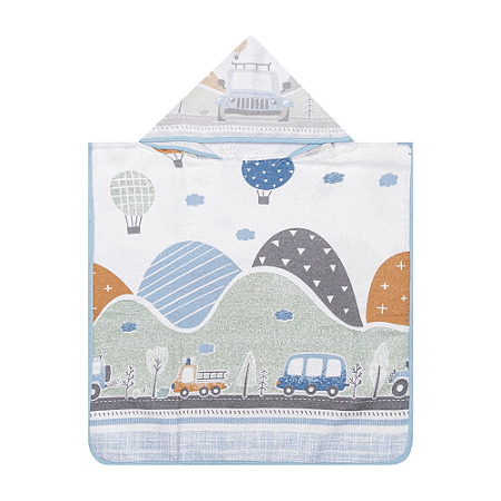Toalha Bebê Poncho Felpuda Com Capuz Estampa Carros 58x58cm