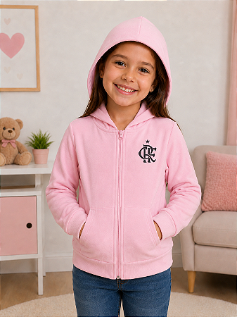Blusa Jaqueta Rosa Flamengo Infantil Juvenil Plush