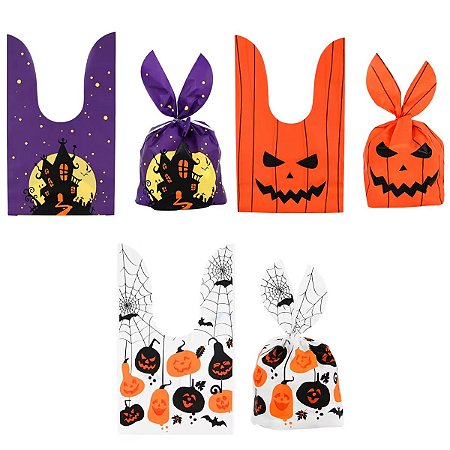 Kit 10 Saquinhos Plástico Para Doces Halloween 14x22cm