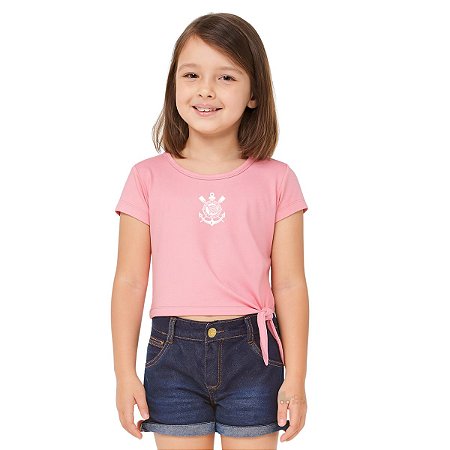 Blusa Corinthians Cropped Rosa Infantil Oficial