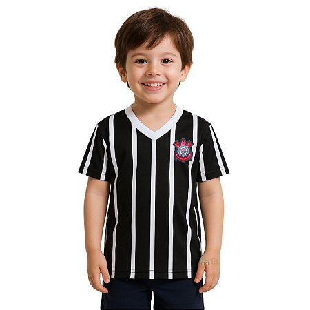 Camiseta Corinthians Infantil Listrada Preta Oficial