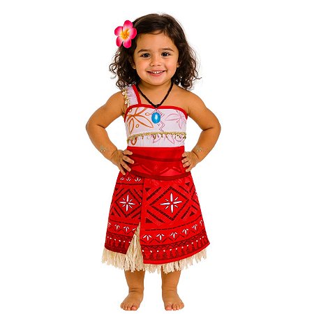 Fantasia Infantil Moana 2 Vestido Com Colar