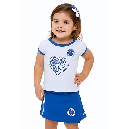 Conjunto Infantil Cruzeiro Feminino Com Camisa e Short Saia