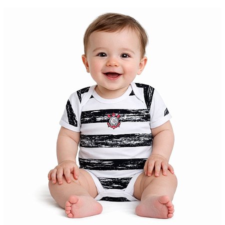 Body Bebê Corinthians Listras Manga Curta Oficial