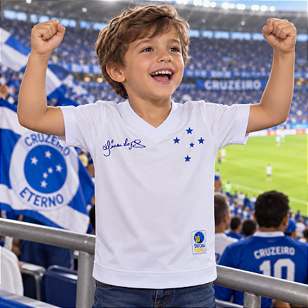 Camisa Cruzeiro Infantil Branca Retrô Dirceu Lopes Oficial