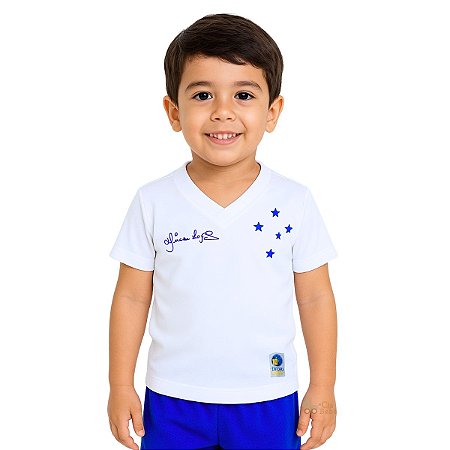 Camisa Cruzeiro Infantil Branca Retrô Dirceu Lopes Oficial