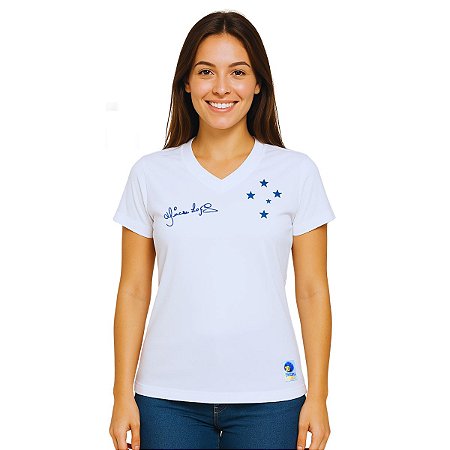 Camisa Cruzeiro Feminina Retrô Dirceu Lopes Branca