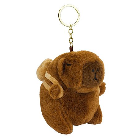 Chaveiro de Pelúcia Capivara Mochila Bege 11cm