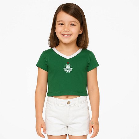 Blusa Palmeiras Cropped Verde Infantil Oficial