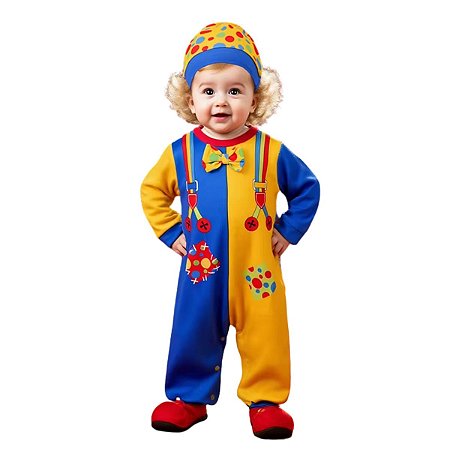 Fantasia Bebê Palhacinho Macacão Com Gorro