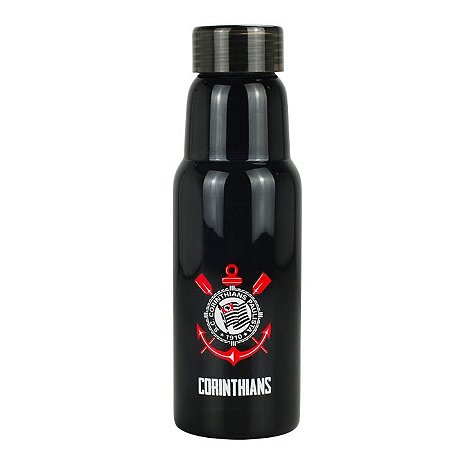 Garrafa de Vidro Preta Escudo Corinthians 500ml Oficial