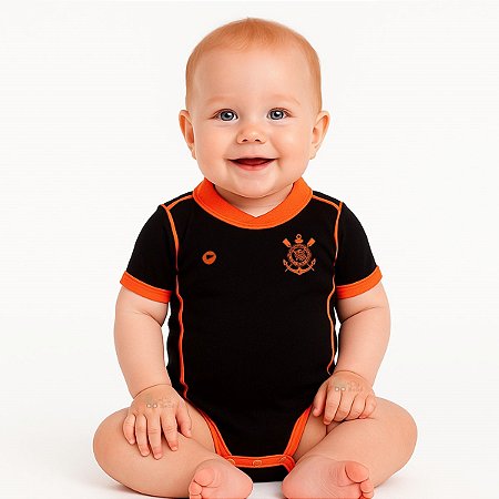Body Bebê Corinthians Preto Laranja Torcida Baby