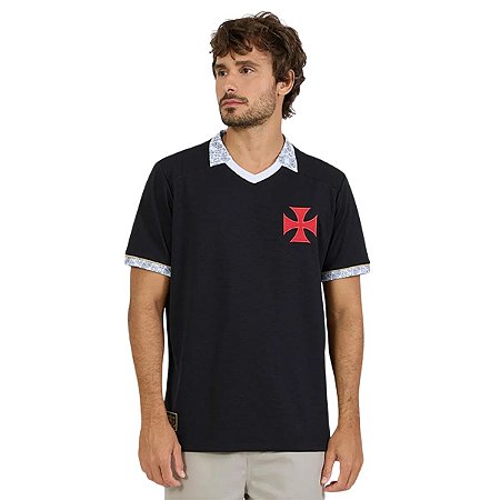 Camisa Vasco Eterno Polo Preta Adulto Oficial