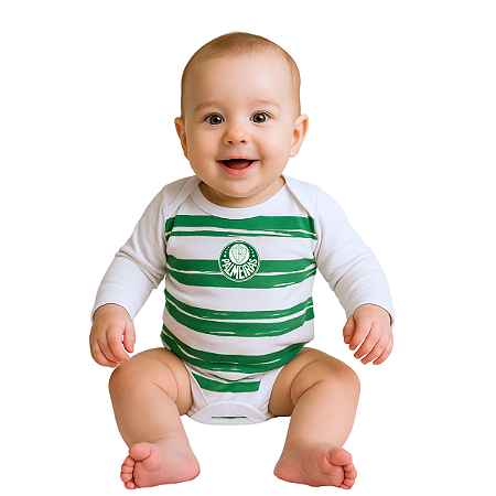 Body Bebê Palmeiras Listras Manga Longa Oficial