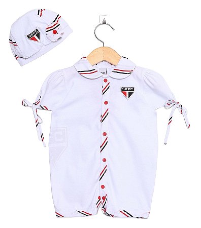 Macacão Bebê São Paulo Manga Curta Com Gorro Oficial