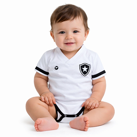 Body Bebê Botafogo Branco e Preto Oficial Torcida Baby