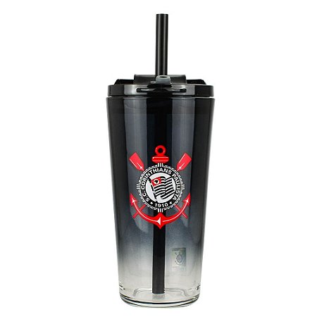 Copo de Vidro com Canudo 750ml Corinthians Oficial