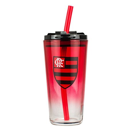 Copo de Vidro com Canudo 750ml Flamengo Oficial