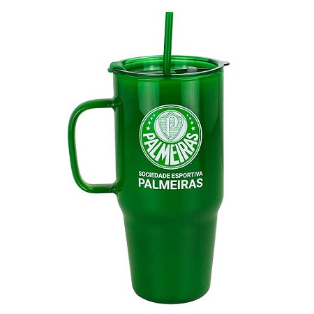 Caneca de Vidro com Canudo 1200ml Palmeiras Oficial