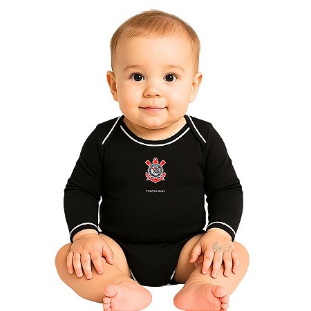 Body Corinthians Manga Longa Preto Oficial