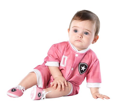 Macacão Bebê Botafogo Curto Rosa - Torcida Baby