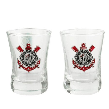 Jogo Com 2 Copos De Vidro Para Shot Corinthians 50ml