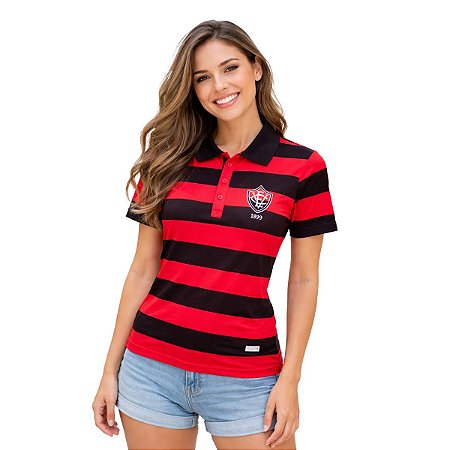 Camisa Vitória Polo Listrada Adulto Feminina Oficial