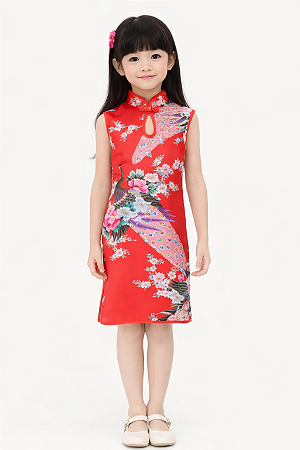 Vestido Infantil Cheongsam Oriental Chinês Cetim Vermelho