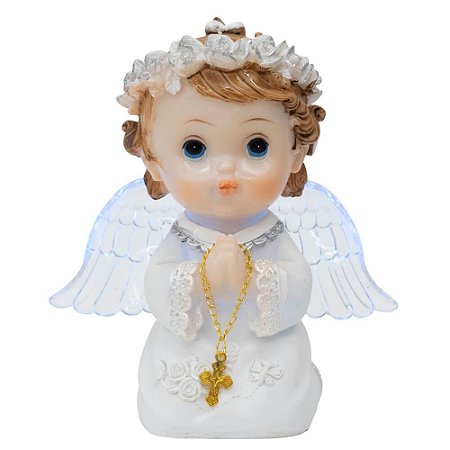 Anjinho Rezando Branco Com Luz 12cm