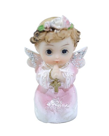 Anjinho Rezando Rosa Enfeite Resina 4cm