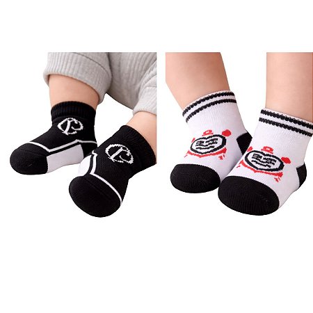 Kit 2 Pares de Meia Corinthians Bebê Branca e Preta
