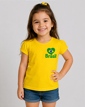 Camisa Brasil Infantil Baby Look Feminina Amarela