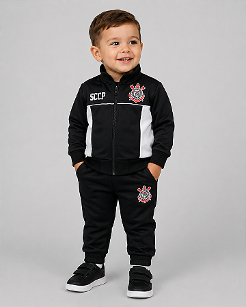 Conjunto Infantil Corinthians Agasalho Jaqueta e Calça