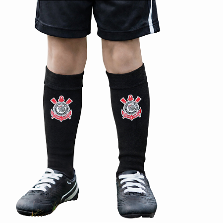 Meião Futebol Corinthians Infantil Juvenil Preto Oficial