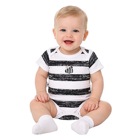 Body Bebê Santos Listras Manga Curta Oficial