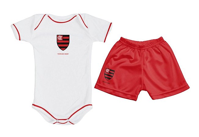 Kit Bebê Flamengo com Body e Shorts Torcida Baby