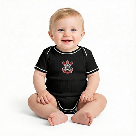 Body Bebê Corinthians Preto Curto Oficial - Torcida Baby