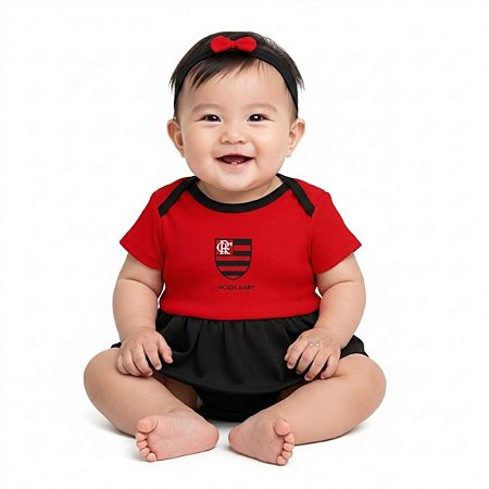 Body Vestido Flamengo Bebê Infantil Rubro Negro Oficial