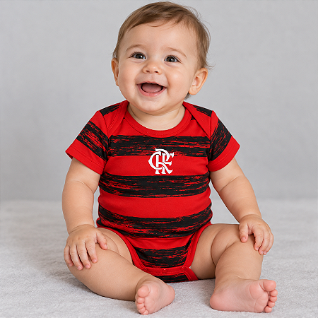 Body Bebê Flamengo Listras Manga Curta Oficial
