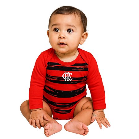 Body Bebê Flamengo Listras Manga Longa Oficial