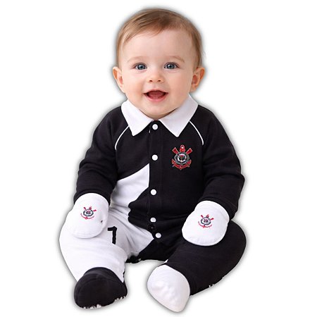Macacão Bebê Goleiro Corinthians 100% Algodão Longo Oficial