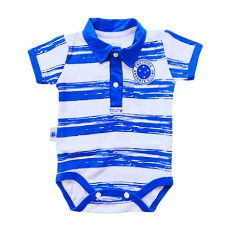 Body Bebê Cruzeiro Pólo Manga Curta Listrado Oficial