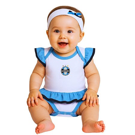 Body Vestido Bebê Grêmio Com Tiara Oficial