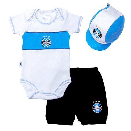 Conjunto Curto Grêmio Com Body Shorts e Boné Oficial