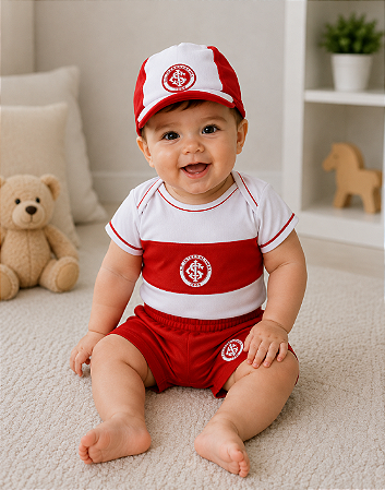 Conjunto Bebê Internacional Body Shorts e Boné Oficial